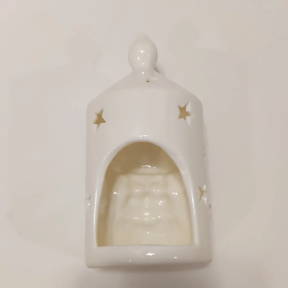 Vintage Candle Tea Lite Holder Santa Head White and Gold with cut out stars
